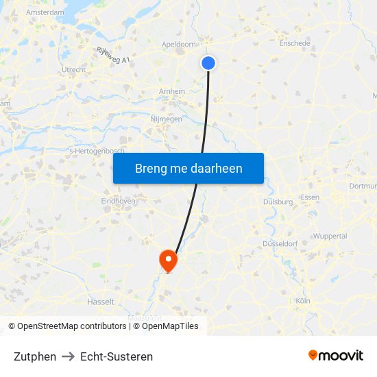 Zutphen to Echt-Susteren map
