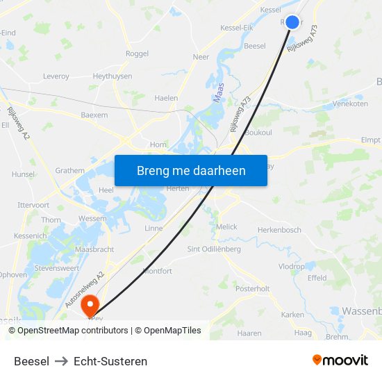 Beesel to Echt-Susteren map