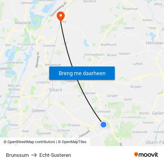 Brunssum to Echt-Susteren map