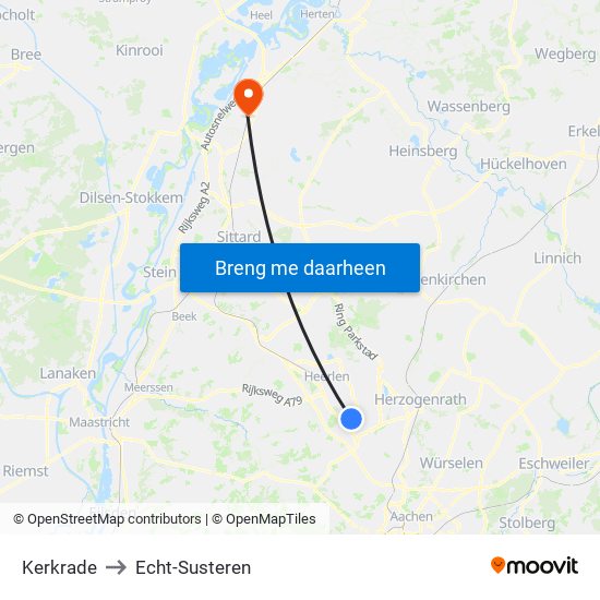 Kerkrade to Echt-Susteren map