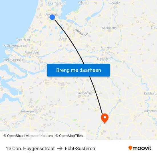 1e Con. Huygensstraat to Echt-Susteren map