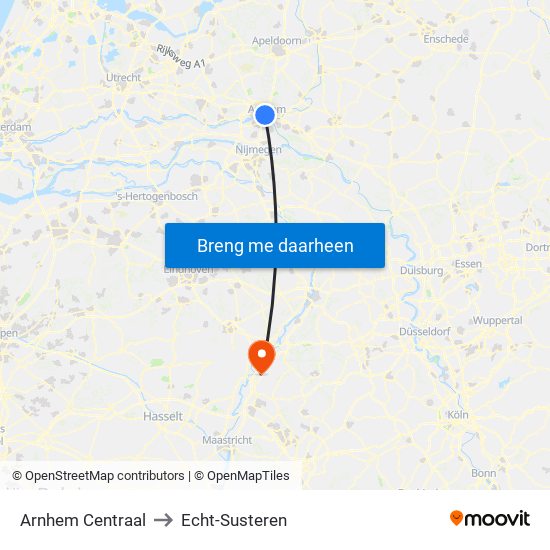 Arnhem Centraal to Echt-Susteren map