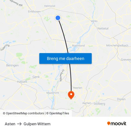 Asten to Gulpen-Wittem map