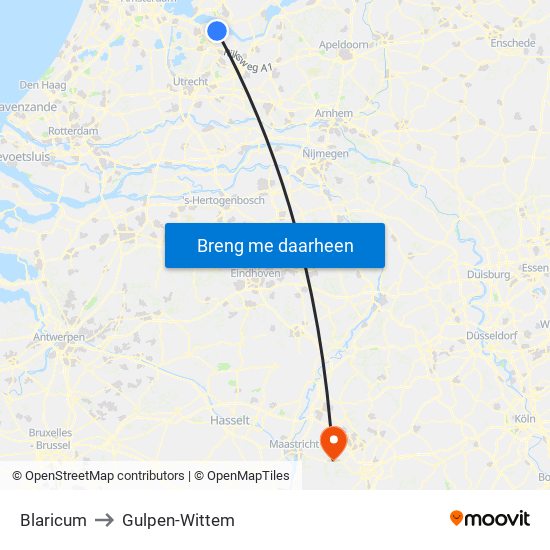 Blaricum to Gulpen-Wittem map