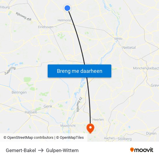 Gemert-Bakel to Gulpen-Wittem map