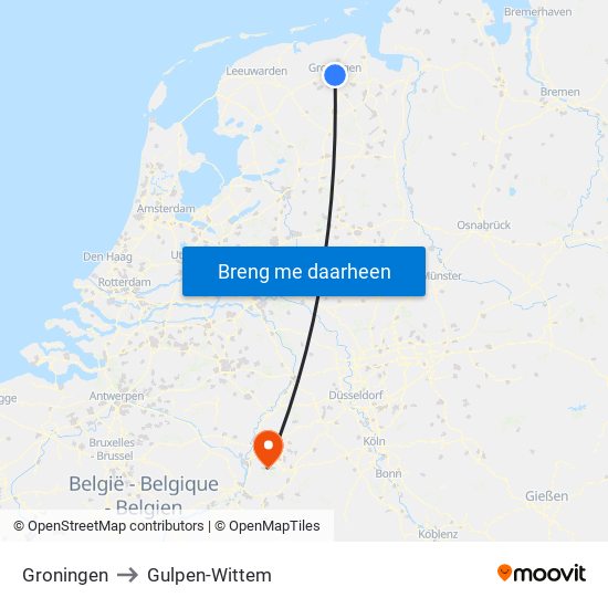 Groningen to Gulpen-Wittem map