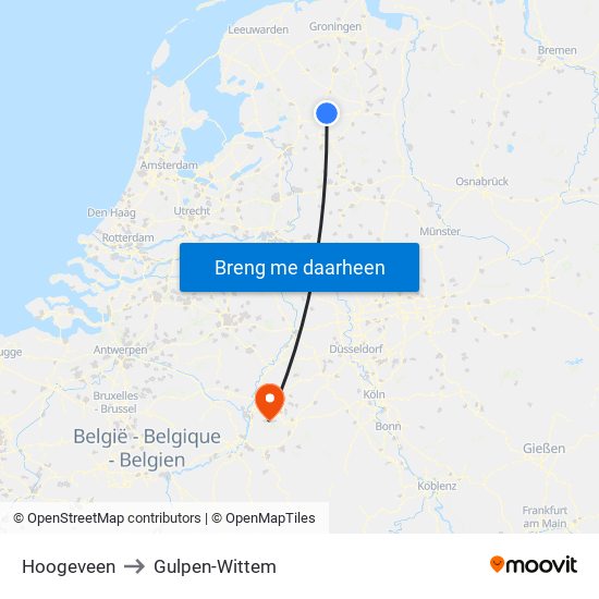 Hoogeveen to Gulpen-Wittem map
