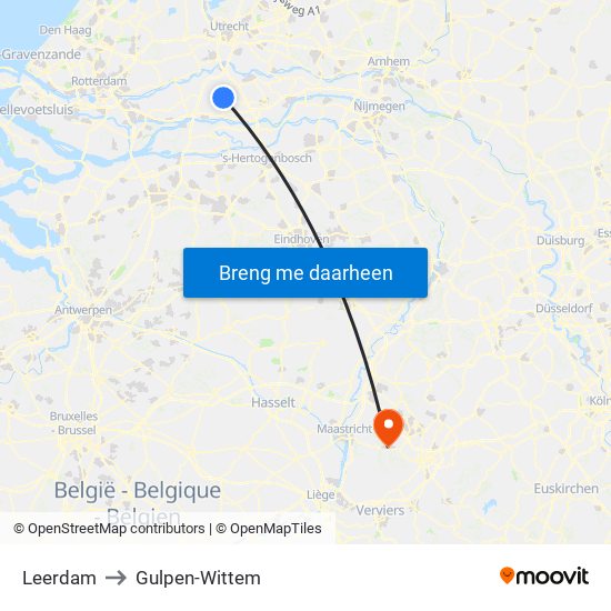 Leerdam to Gulpen-Wittem map