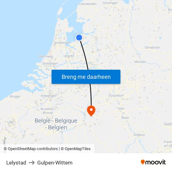 Lelystad to Gulpen-Wittem map