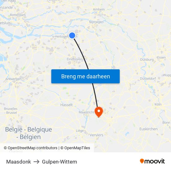 Maasdonk to Gulpen-Wittem map