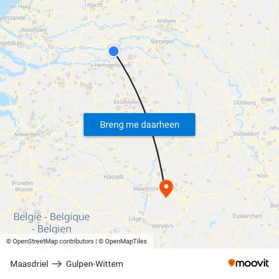 Maasdriel to Gulpen-Wittem map