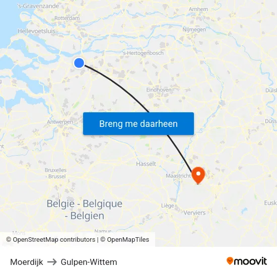Moerdijk to Gulpen-Wittem map
