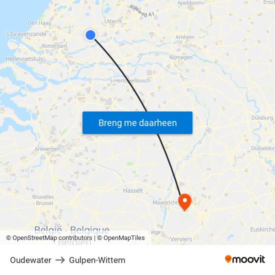 Oudewater to Gulpen-Wittem map