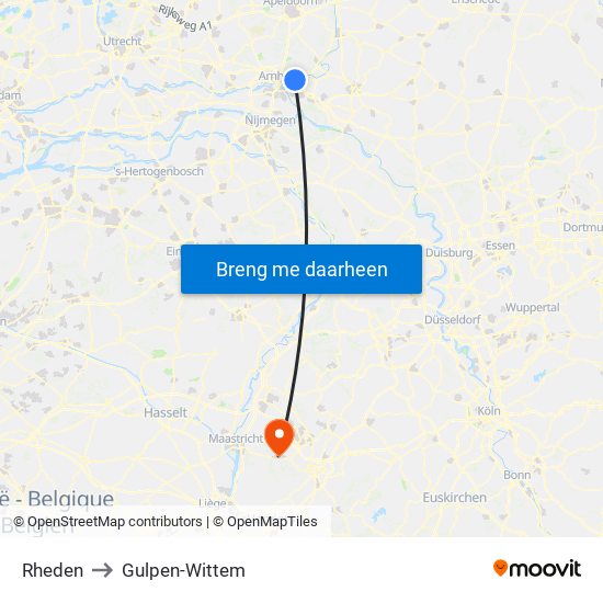 Rheden to Gulpen-Wittem map