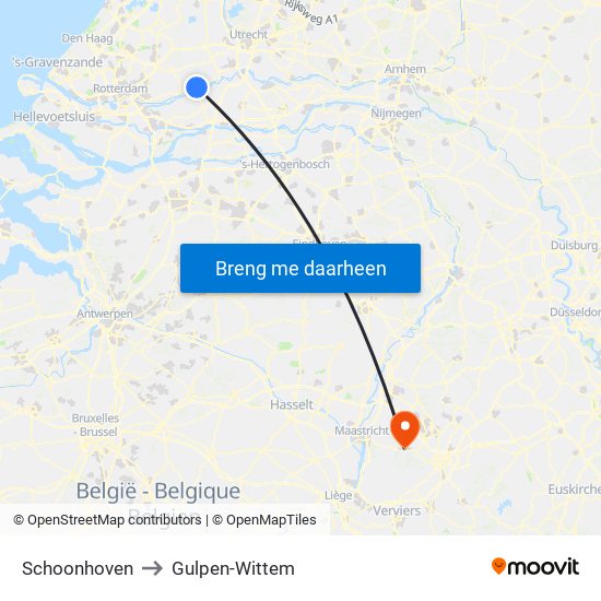 Schoonhoven to Gulpen-Wittem map