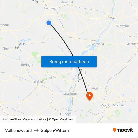 Valkenswaard to Gulpen-Wittem map