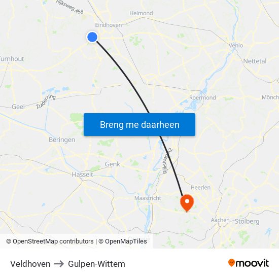 Veldhoven to Gulpen-Wittem map