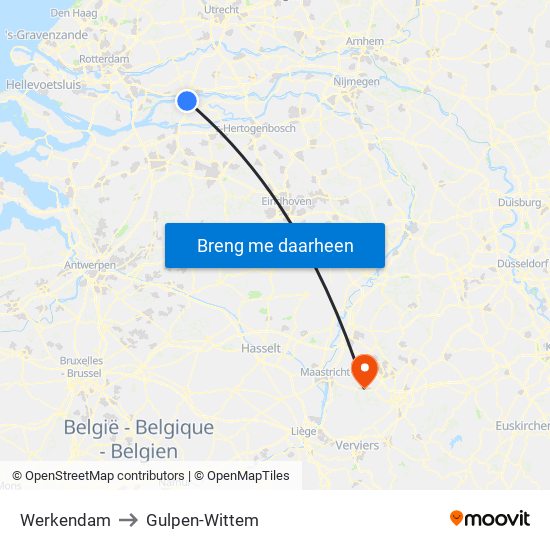 Werkendam to Gulpen-Wittem map
