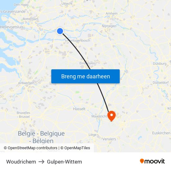 Woudrichem to Gulpen-Wittem map