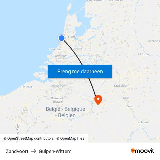 Zandvoort to Gulpen-Wittem map
