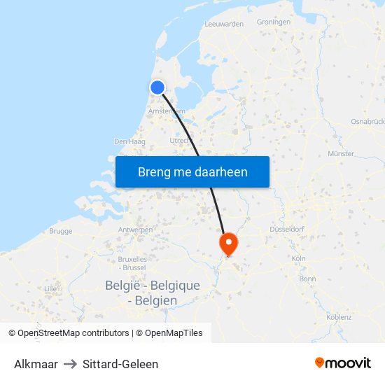 Alkmaar to Sittard-Geleen map