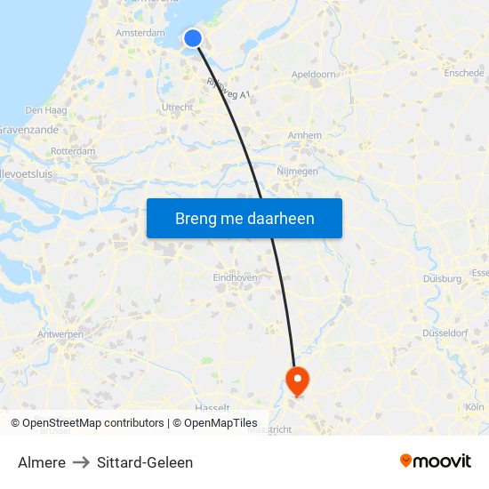 Almere to Sittard-Geleen map