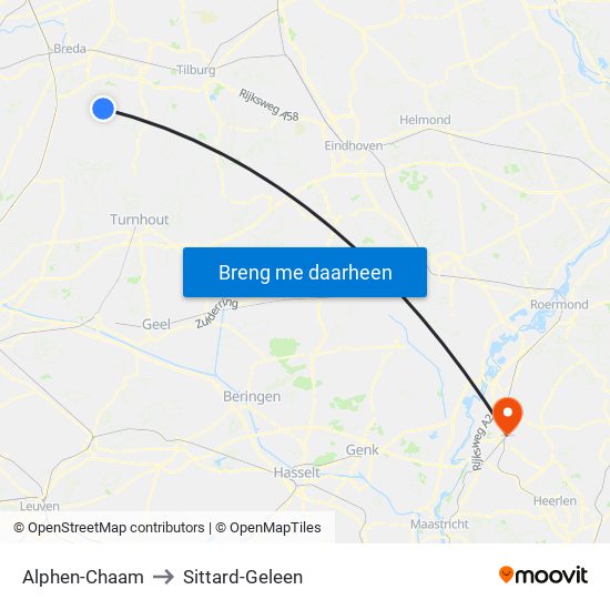 Alphen-Chaam to Sittard-Geleen map