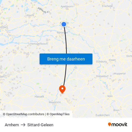 Arnhem to Sittard-Geleen map
