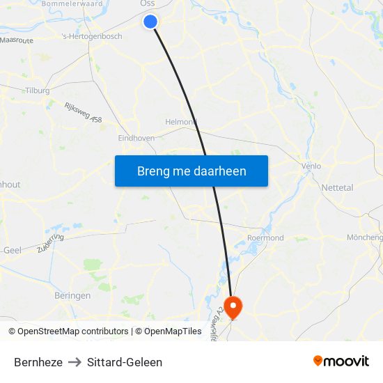 Bernheze to Sittard-Geleen map