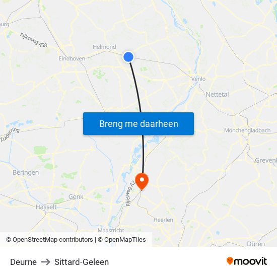Deurne to Sittard-Geleen map