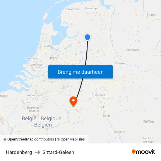 Hardenberg to Sittard-Geleen map