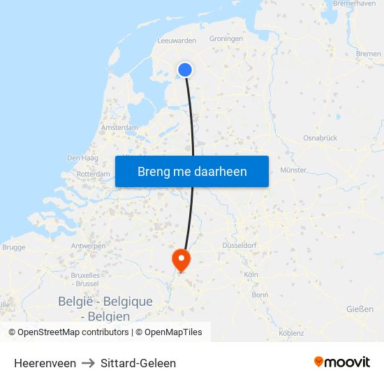 Heerenveen to Sittard-Geleen map