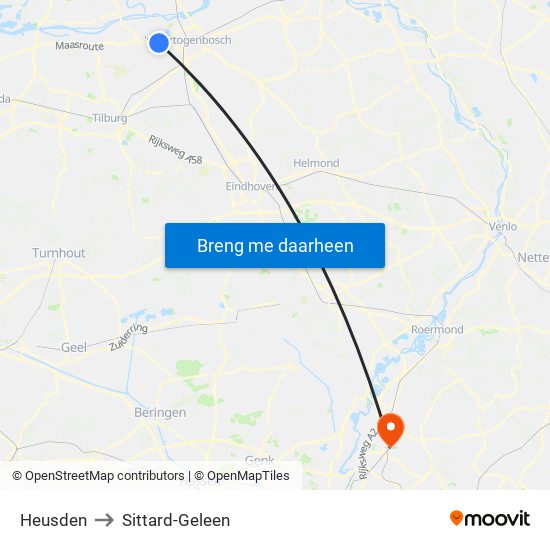 Heusden to Sittard-Geleen map