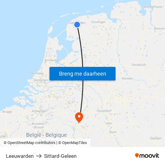 Leeuwarden to Sittard-Geleen map