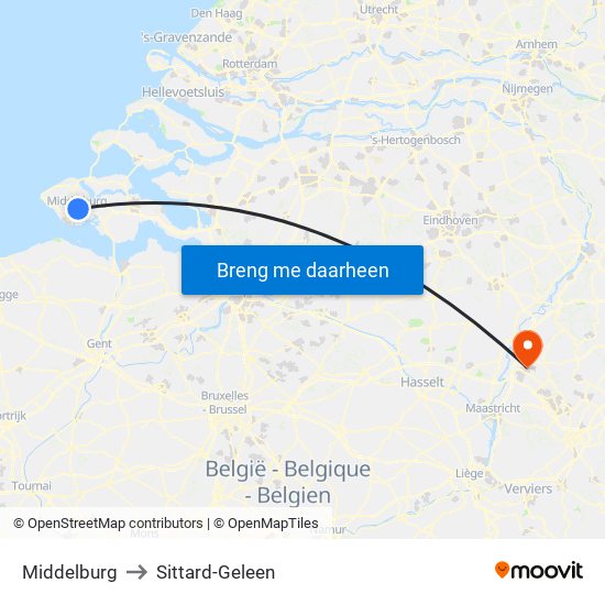 Middelburg to Sittard-Geleen map