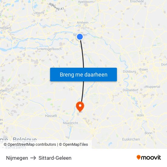 Nijmegen to Sittard-Geleen map
