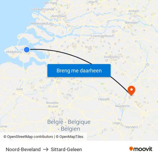 Noord-Beveland to Sittard-Geleen map