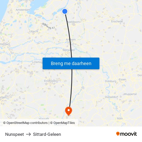 Nunspeet to Sittard-Geleen map