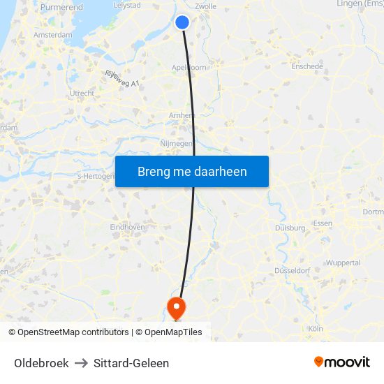 Oldebroek to Sittard-Geleen map