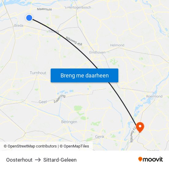 Oosterhout to Sittard-Geleen map