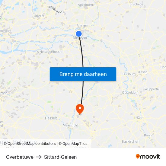 Overbetuwe to Sittard-Geleen map