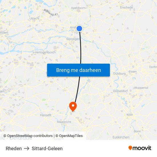 Rheden to Sittard-Geleen map