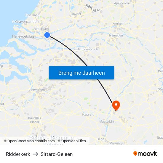 Ridderkerk to Sittard-Geleen map