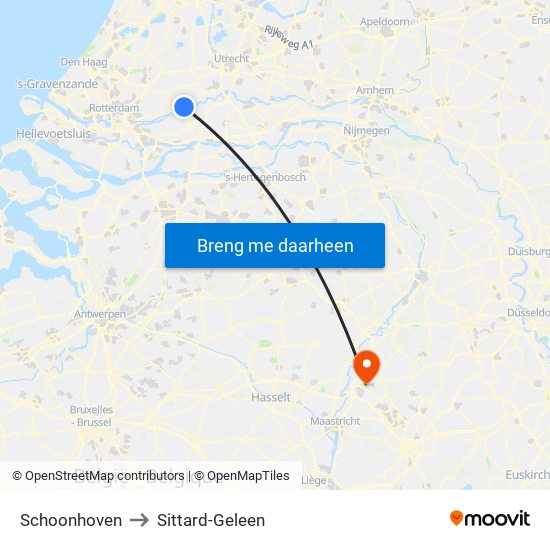 Schoonhoven to Sittard-Geleen map