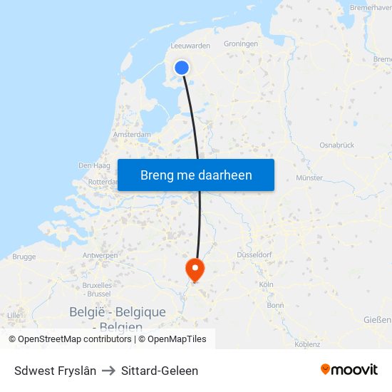 Sdwest Fryslân to Sittard-Geleen map