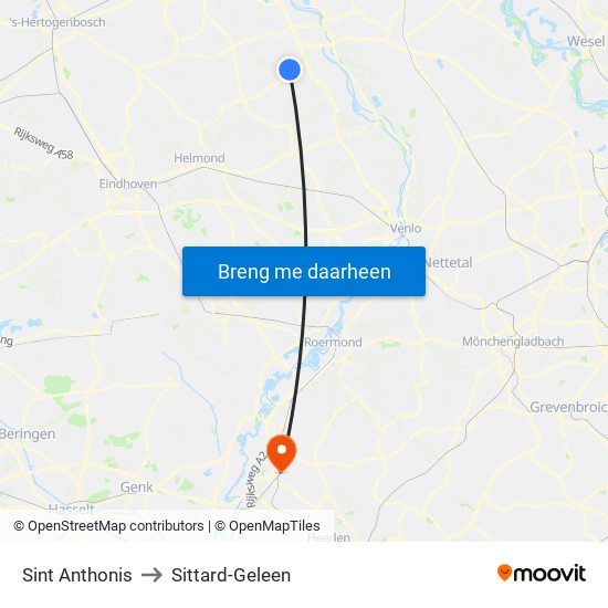 Sint Anthonis to Sittard-Geleen map