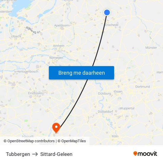 Tubbergen to Sittard-Geleen map