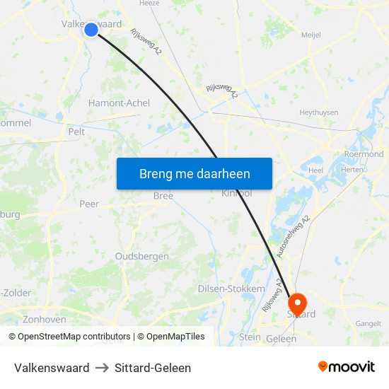 Valkenswaard to Sittard-Geleen map