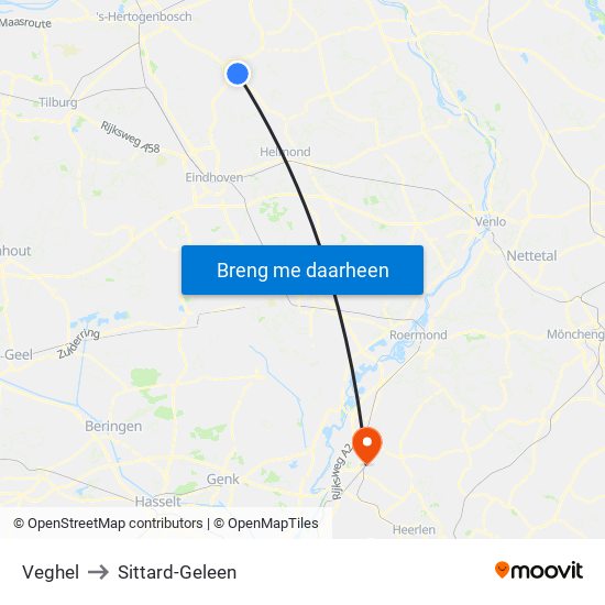 Veghel to Sittard-Geleen map