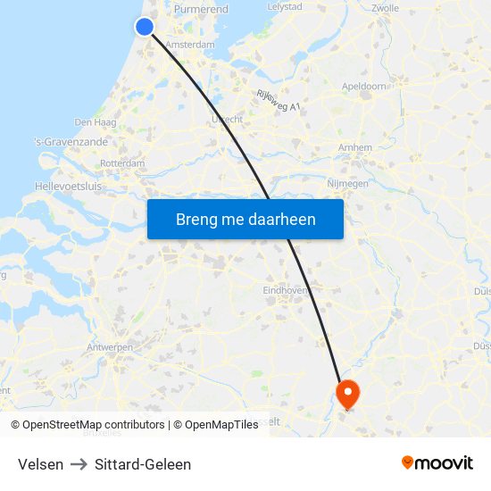 Velsen to Sittard-Geleen map